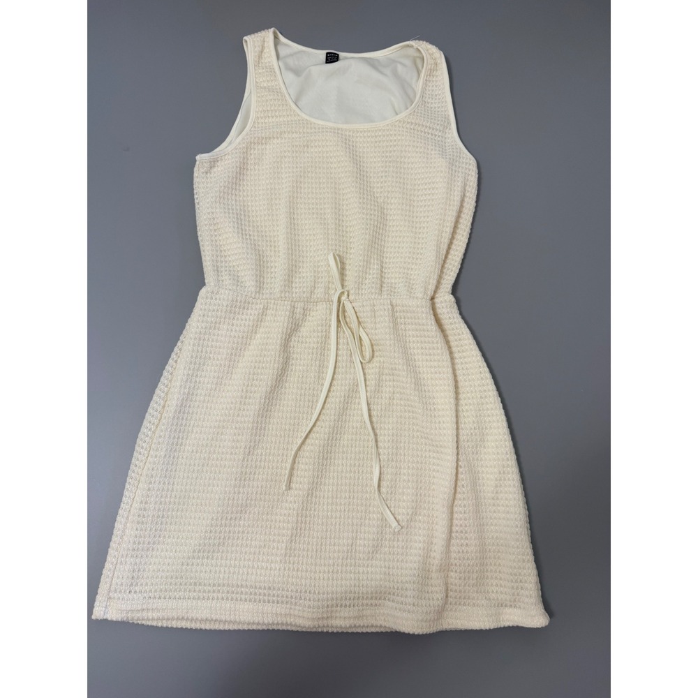 SHEIN Women XL Off White Waffle Knit Sleeveless Drawstring Waist Mini Dress